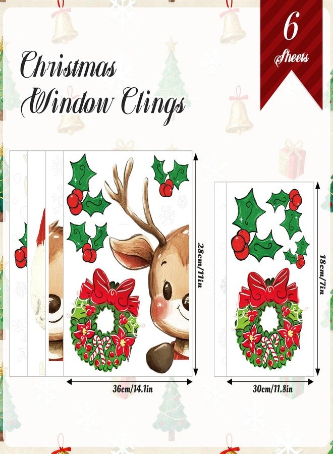 وولاين مجموعة ملصقات نوافذ عيد الميلاد من والين، 6 أوراق، بتصميمات سانتا كلوز، ورنة، وندفة ثلج، قابلة لإعادة الاستخدام، مضادة للصدمات، لتزيين النوافذ في فصل الشتاء، للمنزل، والمدرسة، والمكتب، ولحفلات الأطفال. - Image 5
