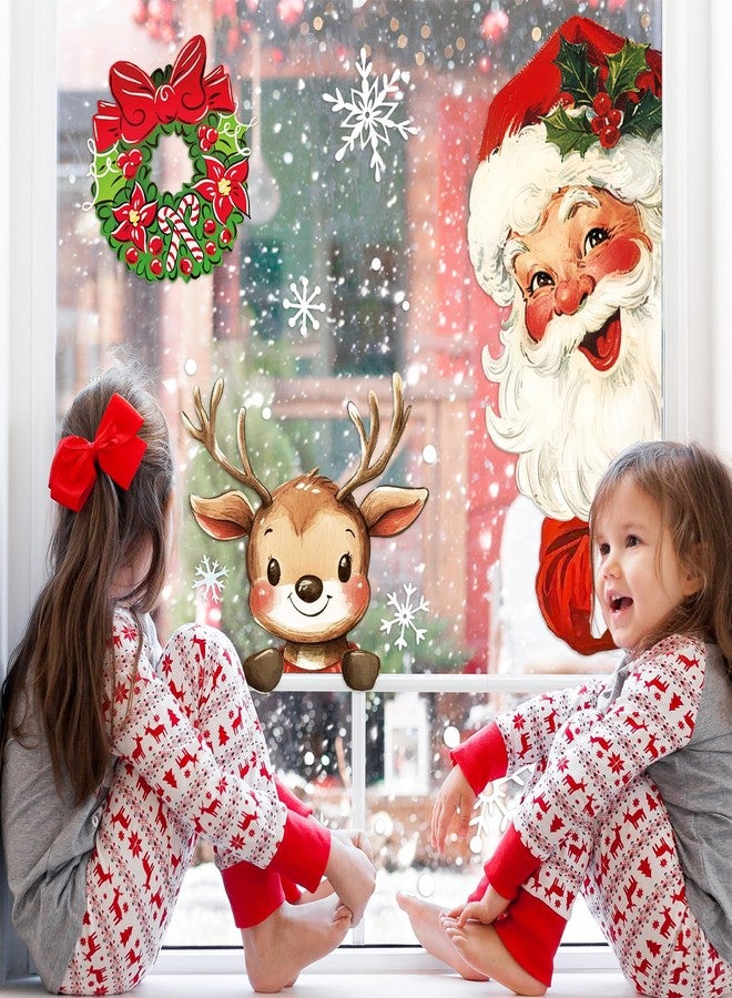 وولاين مجموعة ملصقات نوافذ عيد الميلاد من والين، 6 أوراق، بتصميمات سانتا كلوز، ورنة، وندفة ثلج، قابلة لإعادة الاستخدام، مضادة للصدمات، لتزيين النوافذ في فصل الشتاء، للمنزل، والمدرسة، والمكتب، ولحفلات الأطفال. - Image 4