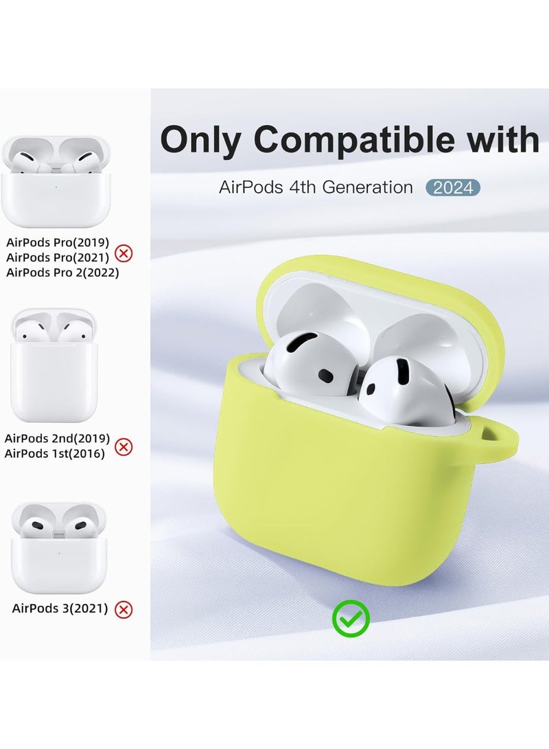 Compatible with AirPods 4 Case (2024) – Soft Silicone Shockproof Full Protective Cover with Keychain, Durable Anti-Scratch Case for Apple AirPods 4th Generation for Women and Men (Yellow) - Image 2