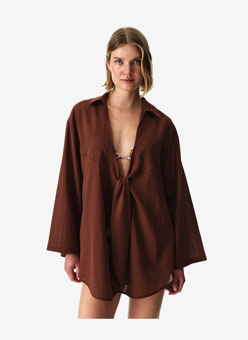 Penti Women Sienna Long Sleeve Brown Shirt - Image 1