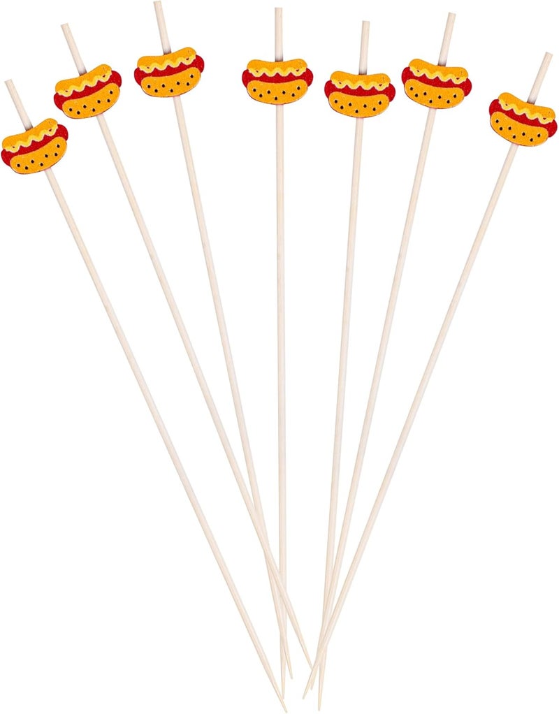 Restaurantware6 Inch Wooden Hot Dog Skewers 100 Disposable Sandwich Picks  BuiltIn Hot Dog Cartoon Sustainable Bamboo Decorative Food Picks For Parties Or Picnics - Image 1