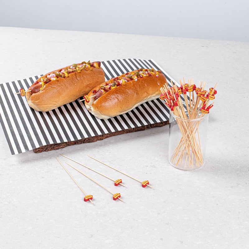 Restaurantware6 Inch Wooden Hot Dog Skewers 100 Disposable Sandwich Picks  BuiltIn Hot Dog Cartoon Sustainable Bamboo Decorative Food Picks For Parties Or Picnics - Image 4