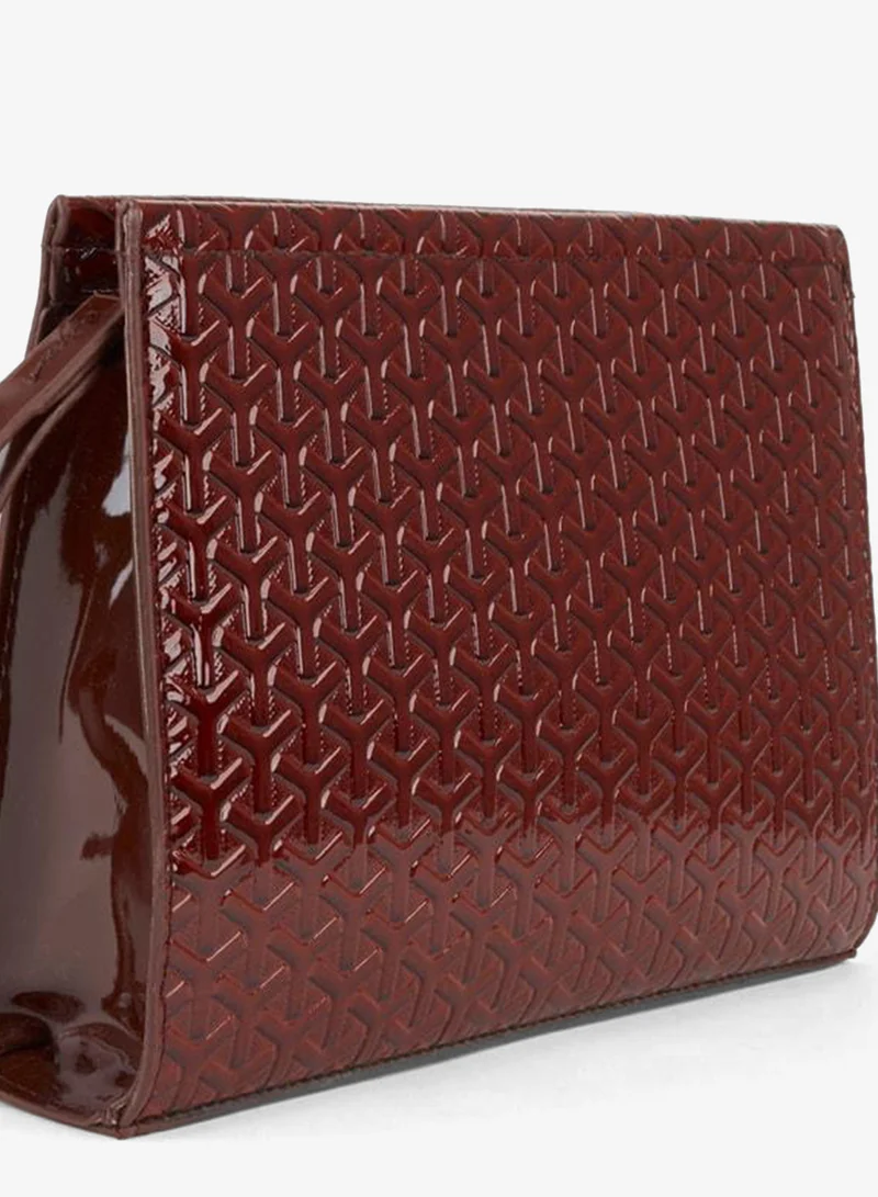 Women's Petunia Textured Dark Coffee Lined Faux Leather Wrist Strap Portfolio Hand and Clutch Bag.