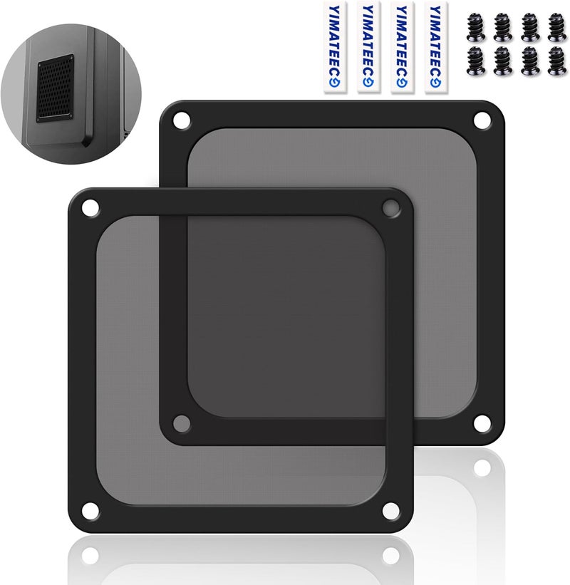 YIMATEECO Dust Filter PC 120mm Fan Covers with Ultra-fine Mesh Filter for Computer Cooling Fans, Nylon 80 Mesh, Magnetic Frame, PC Fan, Dustproof (NYLON, 120*120mm, 2Pcs, Black) - Image 1