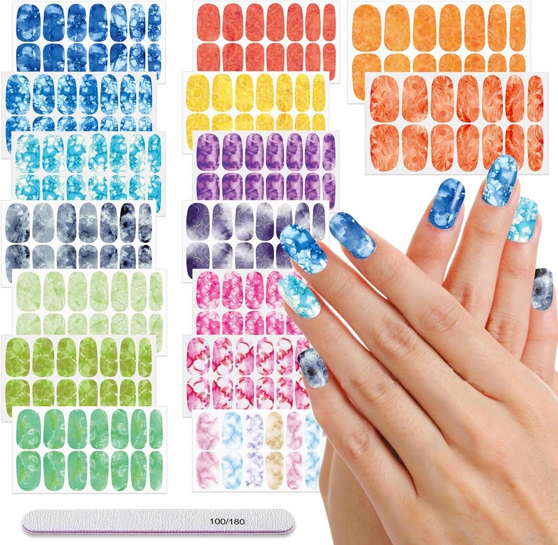 DANNEASY DANNEASY 16 Sheets Nail Polish Strips for Women Girl Nail Polish Stickers Full Nail Wraps Gel Nail Strips Self Adhesive Manicure Sticker with Nail File, Cuticle Stick - Rainbow Series 1
