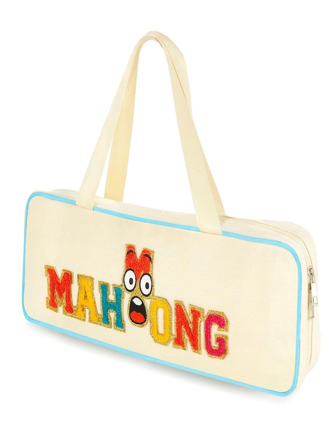 Wiooffen Mahjong Bags for Tiles and Racks Empty 20.5 x 7 x 2.2 Inch Mahjong Games Accessories Storage Racks and Pushers with Handle Zipper Tiles Fits All Types of Rack Gifts for Women (Blue and White) - Image 1