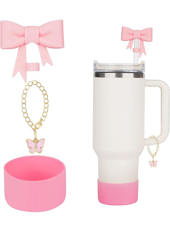 YelaJoy Stanley Cup Accessories Set, Cute Pink Bow Straw Cover Toppers for Stanley Cup 30/40oz Tumble  - Image 1