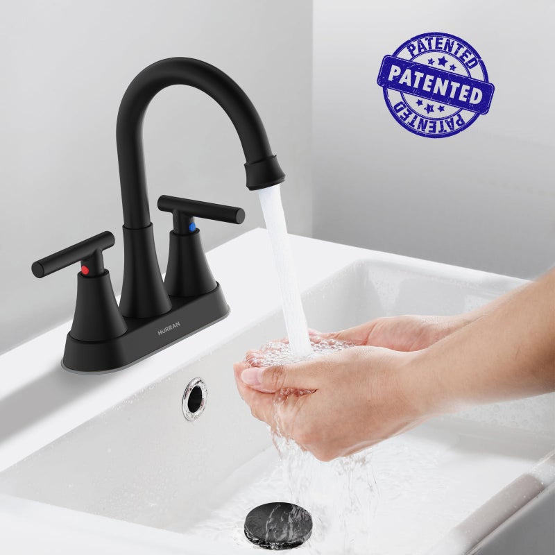 Hurran Bathroom Faucets for Sink 3 Hole, Hurran 4 inch Matte Black Bathroom Sink Faucet with Pop-up Drain and 2 Supply Hoses, Stainless Steel Lead-Free Centerset Faucet for Vanity RV, 2 Pack - Image 2