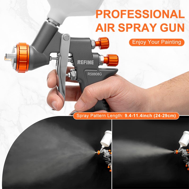 REFINE Air Spray Gun, Auto Paint Gun with 1.4/1.8/2.0mm Nozzle, Professional Automotive Spray Gun, Air Compressor Auto Body Paint Sprayer for Cars, House, Furniture Painting with Air Pressure Gauge - Image 4