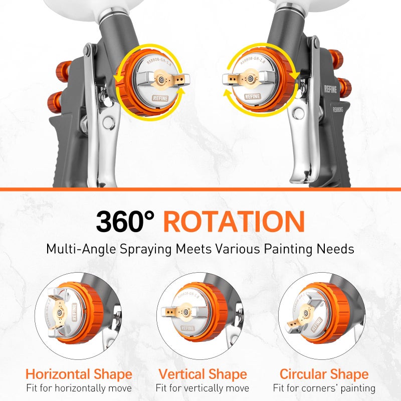 REFINE Air Spray Gun, Auto Paint Gun with 1.4/1.8/2.0mm Nozzle, Professional Automotive Spray Gun, Air Compressor Auto Body Paint Sprayer for Cars, House, Furniture Painting with Air Pressure Gauge - Image 2