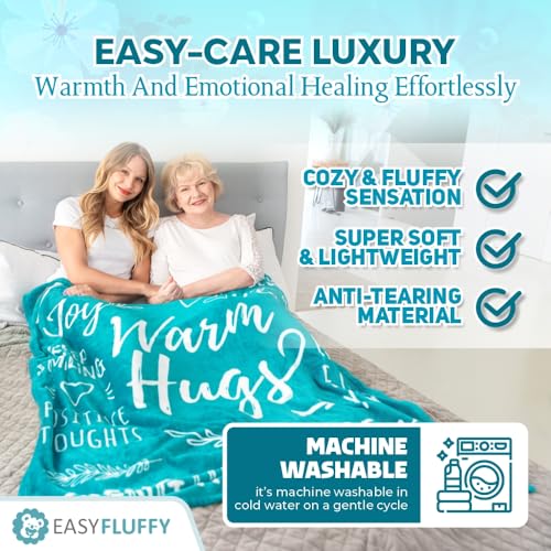 EasyFluffy Get Well Gift for Women & Men - Super Soft Hug Blanket with Inspirational Words - Healing Blanket Care Package Comforting Gift for Cancer Patients & Others During Hard Times - 50"x60", Teal - Image 5