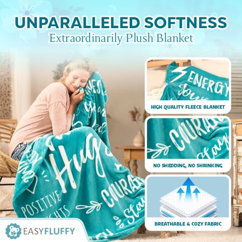 EasyFluffy Get Well Gift for Women & Men - Super Soft Hug Blanket with Inspirational Words - Healing Blanket Care Package Comforting Gift for Cancer Patients & Others During Hard Times - 50"x60", Teal - Image 4