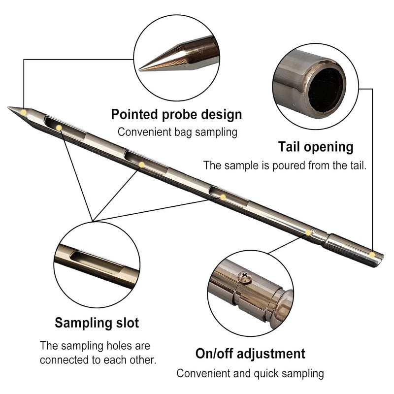 PLDOULY Powder Sampler, Stainless Steel Three Zone Grain Probe Sampler, 20 in. Length x 1 in (3slots) - Image 3