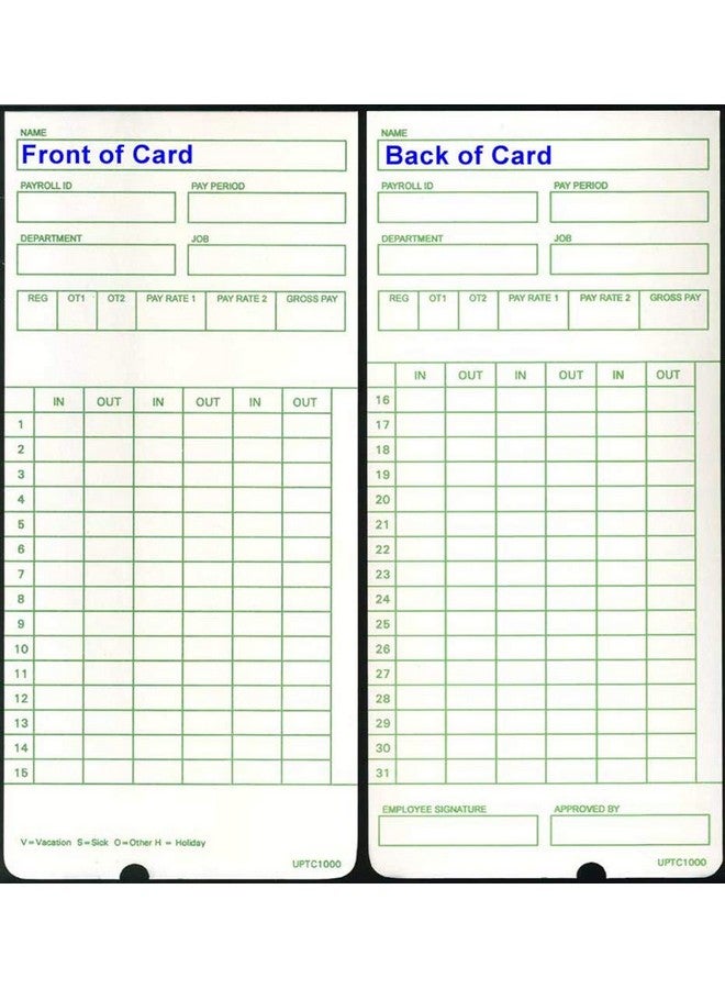 COMPUMATIC 100 Uptc10001 Compatible Time Cards For Noncalculating Upunch Hn3000 Autoalign Time Clock (Fits Hn1000 Hn1500 Hn3000 Hn3500 Hn3540 Ub1000) - Image 1