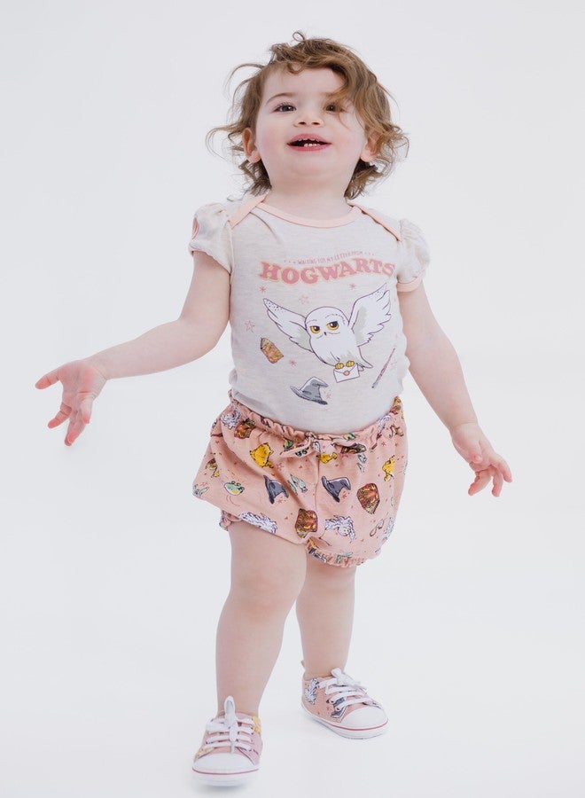 Harry Potter Hedwig Newborn Baby Girls Bodysuit, Bubble Shorts and Shoes 3 Piece Outfit Set Off White/Pink 6-9 Months - Image 4