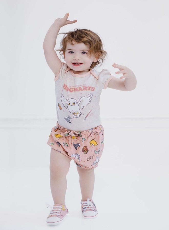 Harry Potter Hedwig Newborn Baby Girls Bodysuit, Bubble Shorts and Shoes 3 Piece Outfit Set Off White/Pink 6-9 Months - Image 2