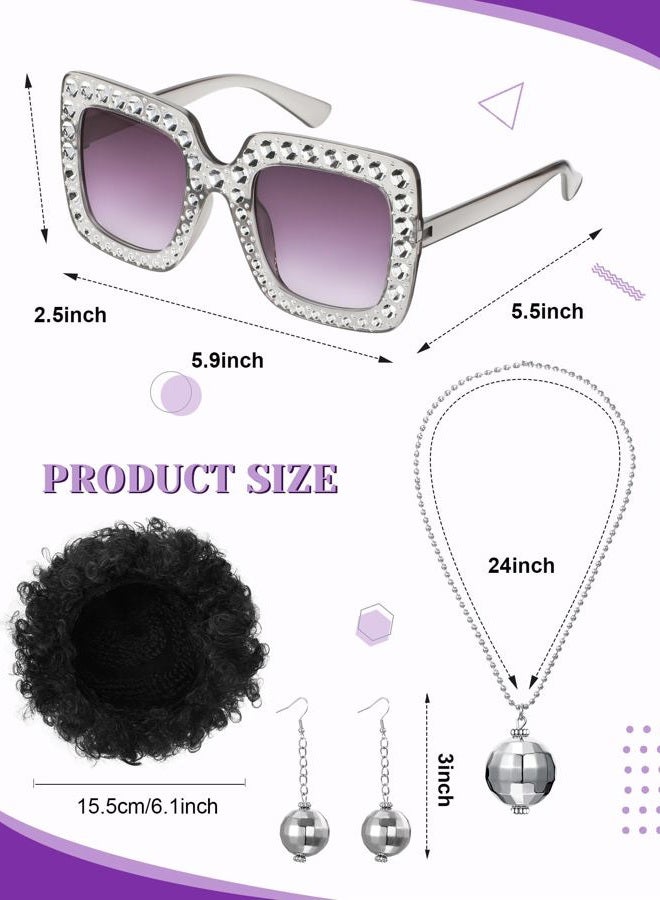 Jexine 70s Women Disco Outfit Costume Disco Party Top Pants Sunglasses Ball Necklace Earring Wig for Halloween New Year Eve(Laser Purple,XX-Large) - Image 2