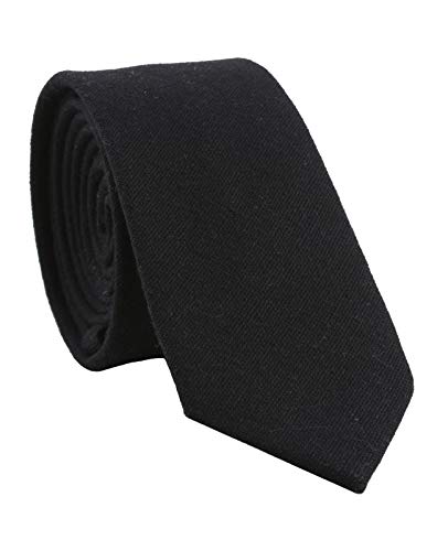 LEVAO Men's Cotton Skinny Necktie Solid Color Tie 256 Linen Black - Image 1