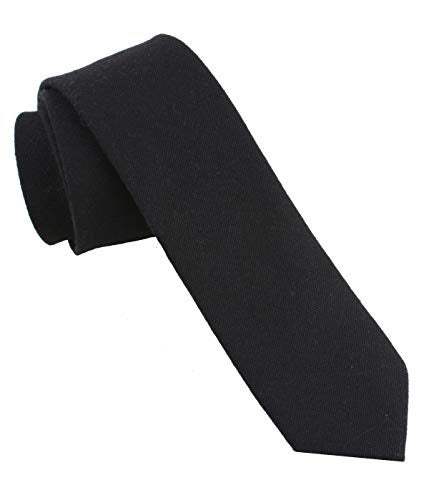 LEVAO Men's Cotton Skinny Necktie Solid Color Tie 256 Linen Black - Image 4