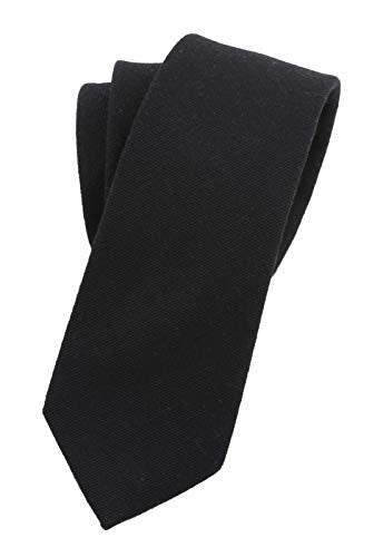 LEVAO Men's Cotton Skinny Necktie Solid Color Tie 256 Linen Black - Image 3