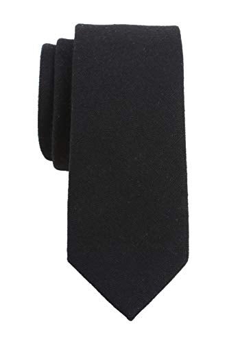 LEVAO Men's Cotton Skinny Necktie Solid Color Tie 256 Linen Black - Image 2