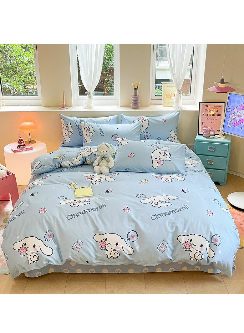 عام Cinnamoroll 4-Piece Bed Sheet Set - 100% Cotton Soft Kids Bedding (200x230cm/79x91in), Skin-Friendly Comfort Bedding, Perfect Children’s Day & Birthday Gift for Girls Boys - Image 1