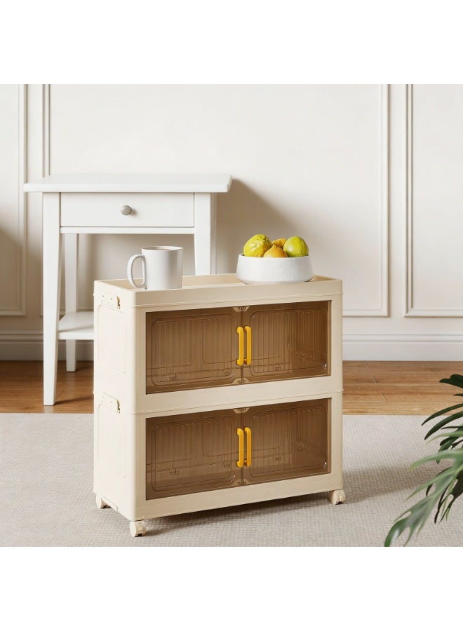 NEWLAN Foldable Storage Cabinet, Dust-Proof Storage Organizer with Double Doors & Rolling Casters, Space-Saving, Easy to Clean & Simple Assembly - Image 1
