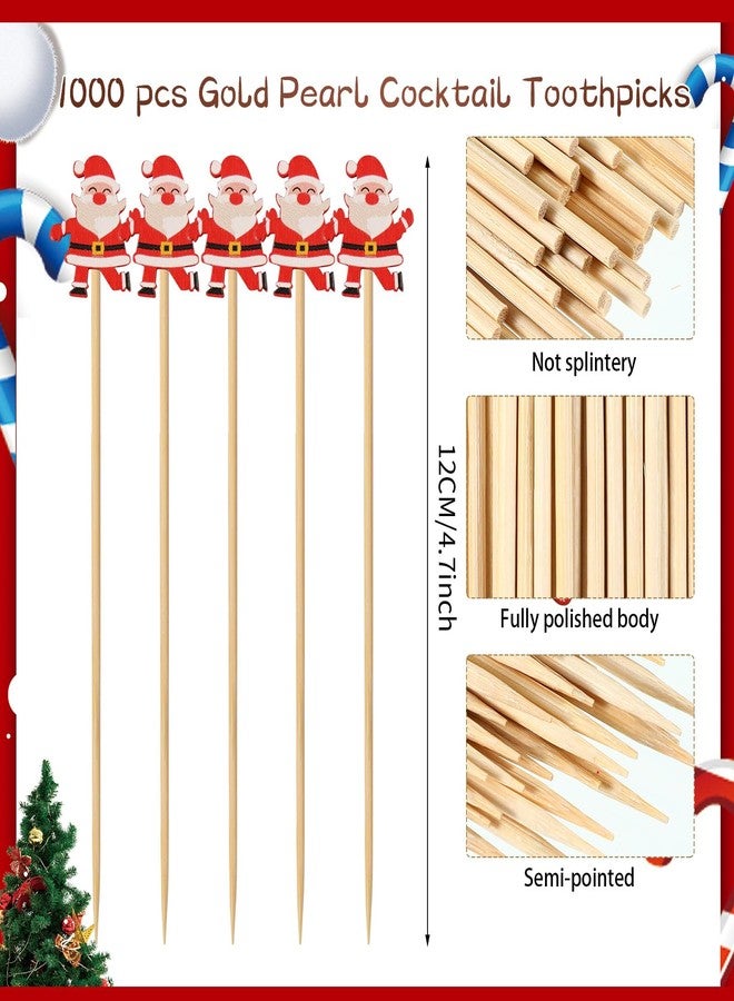 ABURRORI 1000 Pcs Christmas Claus Shape Cocktail Sticks Picks Decoration, Xmas Tree Santa Claus Shape Fruit Food Picks Bamboo Appetizer Toothpicks for Christmas Holiday Decoration Party Supplies (Santa Claus) - Image 2