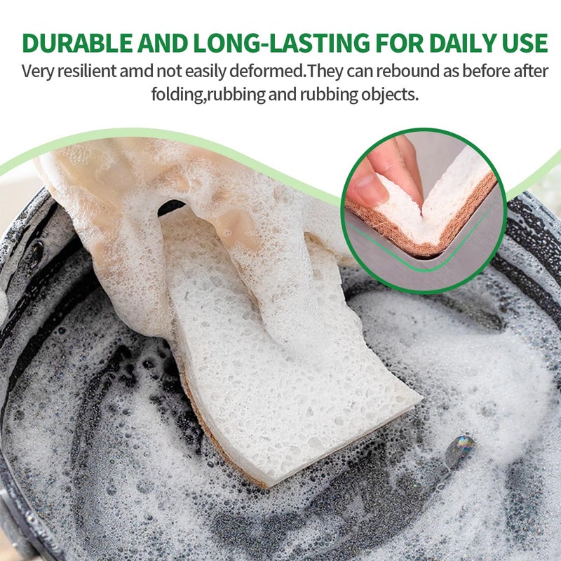PUCITY Sponges Kitchen Natural Dish Sponge Plant-Based Biodegradable Compostable Cellulose with Coconut Scrubber Sponge Non Scratch Eco Friendly Kitchen sponges for Kitchen Dishesï¼ˆPack of 12ï¼‰ - Image 5