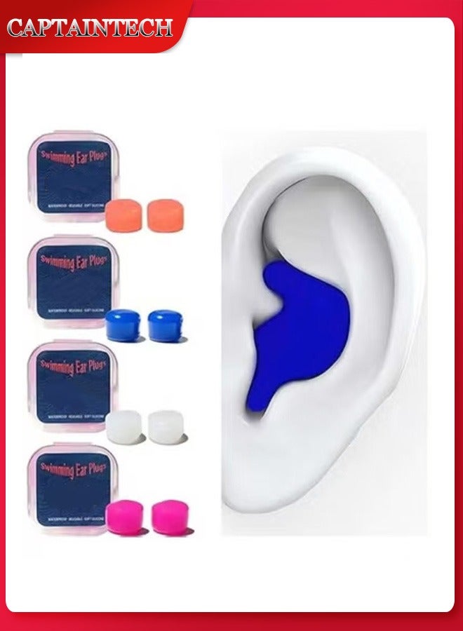 كابتن تيك سدادات اذن سيليكون للبالغين من جيونيكس للسباحة، قابلة لاعادة الاستخدام ومقاومة للماء للاطفال والرجال والنساء، ملحقات لعب مائية لركوب الامواج والطفو وحمام السباحة (4 الوان و4 حافظات) - Image 1