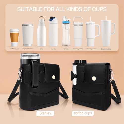 TCJJ Crossbody Bag for Stanley Cup Purse, Outdoor Portable Water Bottle Holder with Adjustable Shoulder Strap (Black) - Image 3