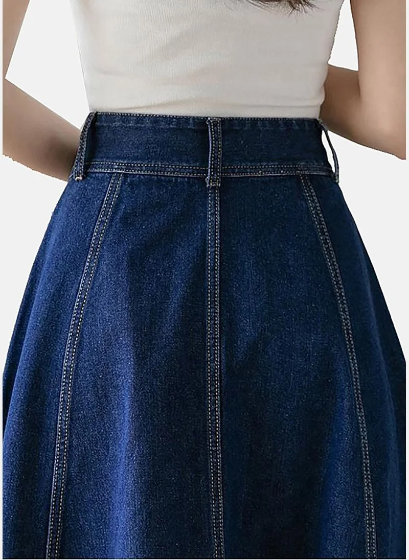 يونيكي Blue A-Line Solid Midi Skirt