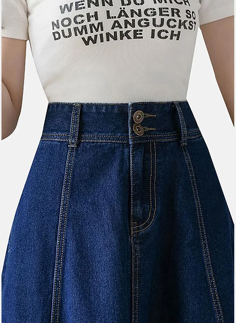 يونيكي Blue A-Line Solid Midi Skirt
