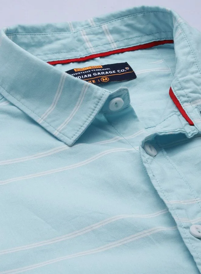 شركة المرآب الهندية Men Slim Fit Striped Full Sleeves Spread Collar Casual Shirt