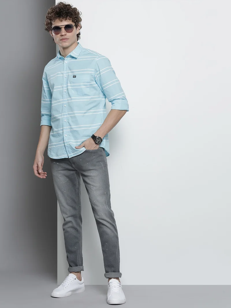 شركة المرآب الهندية Men Slim Fit Striped Full Sleeves Spread Collar Casual Shirt