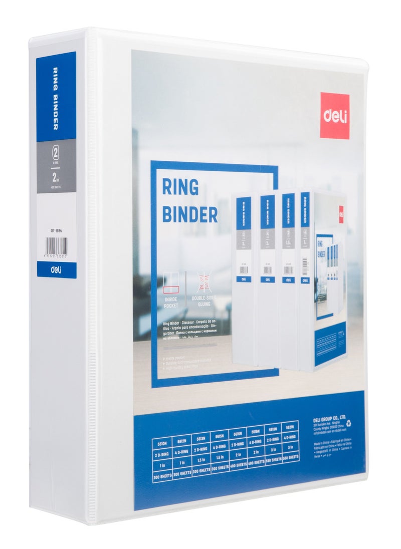 Deli Two-Ring Binder White 2Inch Wide  - Image 1