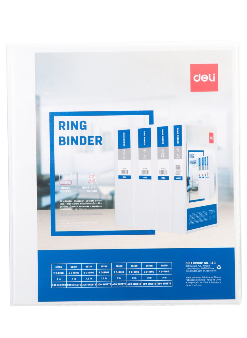 Deli Two-Ring Binder White 2Inch Wide  - Image 5
