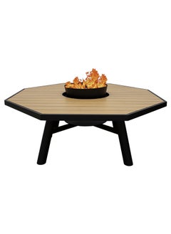NABCO Light Octagon Wood-Burning Fire Pit Table for Patio with Aluminium frame  – 135x135x52 cm, Outdoor Dining Table with Fire Pit, Durable and Sleek for Backyard, Deck, or Garden, Natural Teak/Black  - Image 1