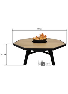 NABCO Light Octagon Wood-Burning Fire Pit Table for Patio with Aluminium frame  – 135x135x52 cm, Outdoor Dining Table with Fire Pit, Durable and Sleek for Backyard, Deck, or Garden, Natural Teak/Black  - Image 2