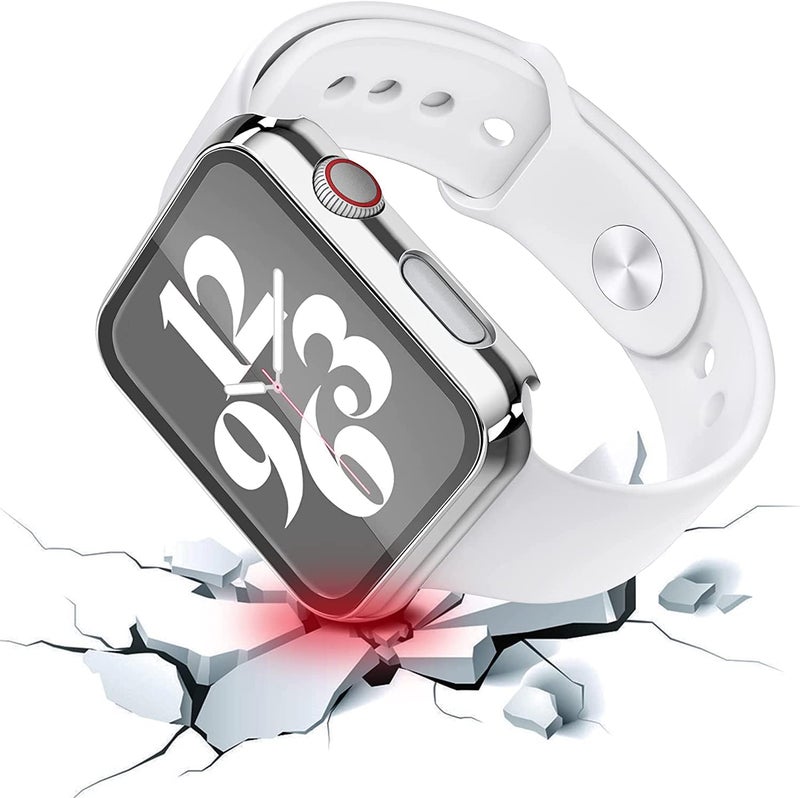 Misxi 2 Pack Hard PC Case with Tempered Glass Screen Protector Compatible with Apple Watch SE 2 (2024) SE Series 6 Series 5 Series 4 44mm, 1 Silver + 1 Transparent - Image 3