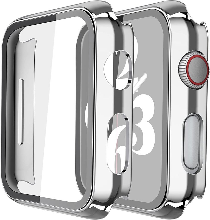 Misxi 2 Pack Hard PC Case with Tempered Glass Screen Protector Compatible with Apple Watch SE 2 (2024) SE Series 6 Series 5 Series 4 44mm, 1 Silver + 1 Transparent - Image 1