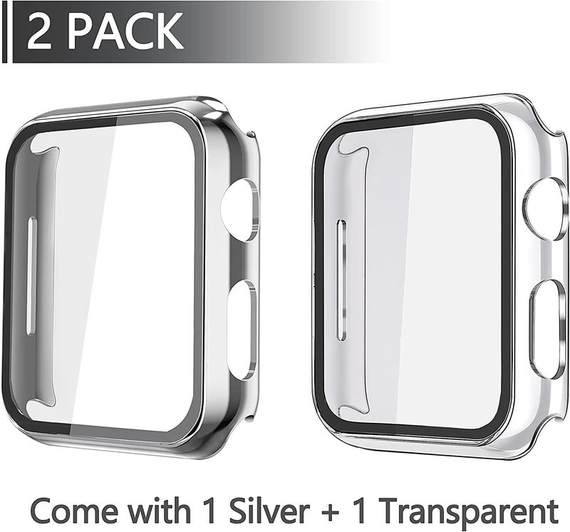 Misxi 2 Pack Hard PC Case with Tempered Glass Screen Protector Compatible with Apple Watch SE 2 (2024) SE Series 6 Series 5 Series 4 44mm, 1 Silver + 1 Transparent - Image 2