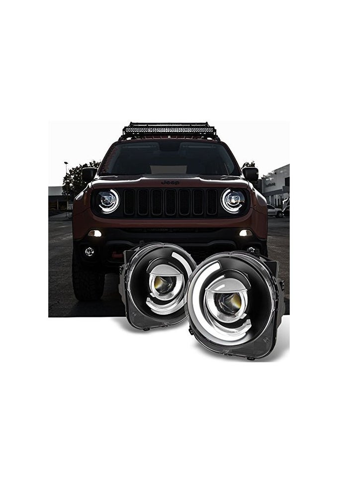 Led Tube Projector Headlights For 2015-2018 Jeep Renegade - Black Housing