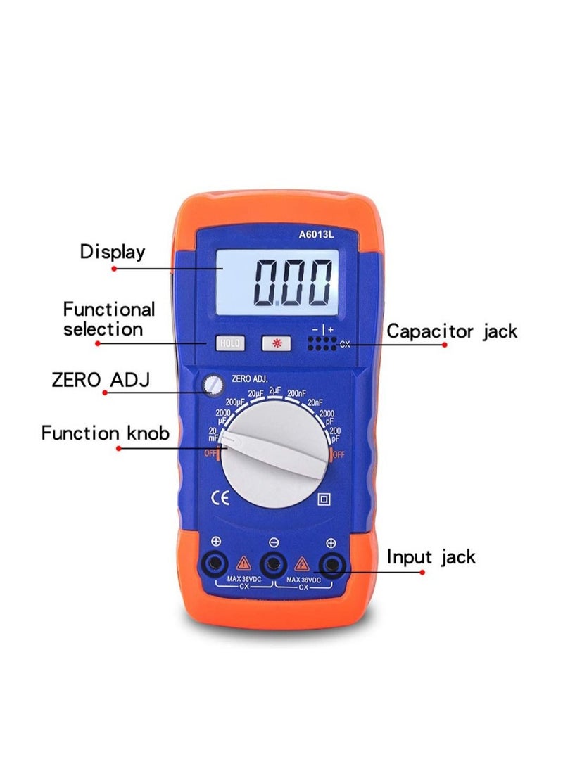 SYOSI - Digital Capacitance Meter Multimeter Professional A6013L Capacitor Tester Measures Voltage Current Resistance Diodes Continuity Duty-Cycle Capacitance Temperature - Image 1
