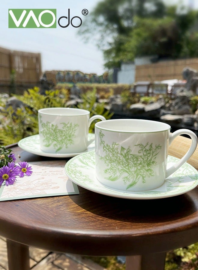 VAOdo 4PCS Coffee Cup and Saucer Set Vintage Premium Mug and Saucer 200ml Highlight Glazed Afternoon Tea Cup and Saucer Set - Image 4