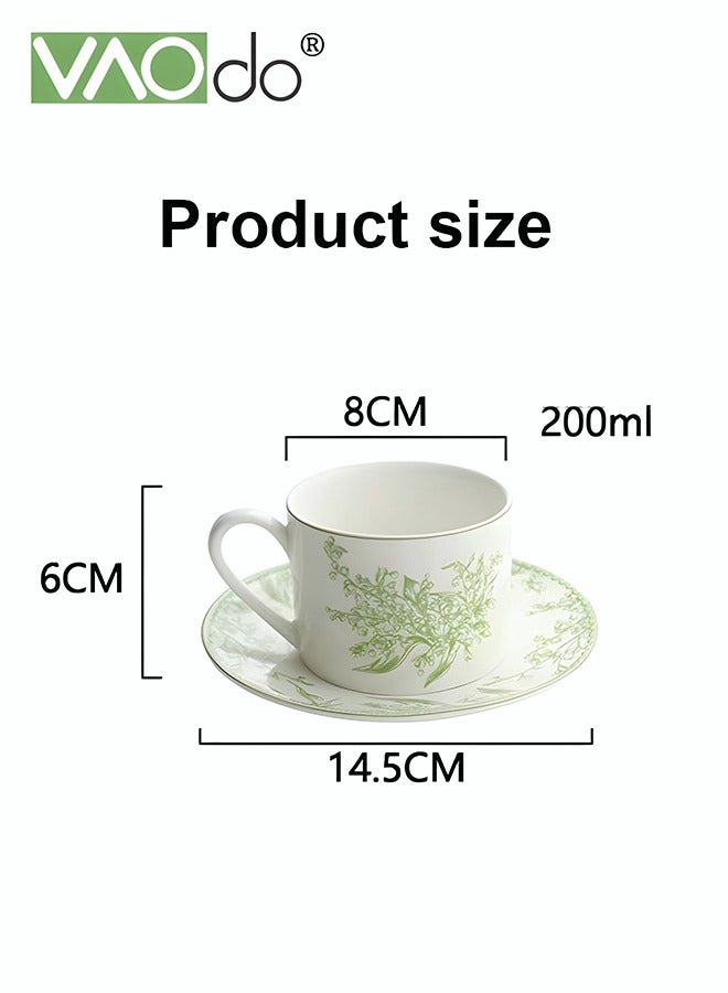 VAOdo 4PCS Coffee Cup and Saucer Set Vintage Premium Mug and Saucer 200ml Highlight Glazed Afternoon Tea Cup and Saucer Set - Image 2