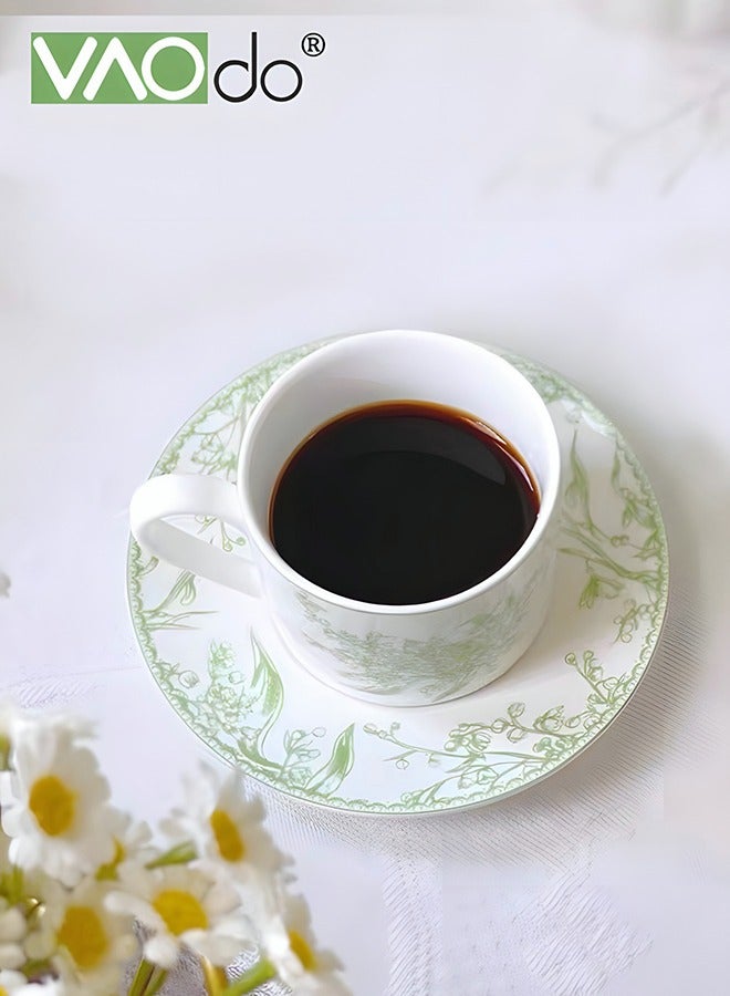 VAOdo 4PCS Coffee Cup and Saucer Set Vintage Premium Mug and Saucer 200ml Highlight Glazed Afternoon Tea Cup and Saucer Set - Image 3