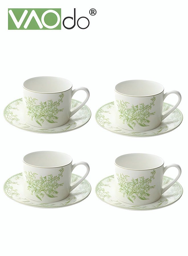 VAOdo 4PCS Coffee Cup and Saucer Set Vintage Premium Mug and Saucer 200ml Highlight Glazed Afternoon Tea Cup and Saucer Set - Image 1