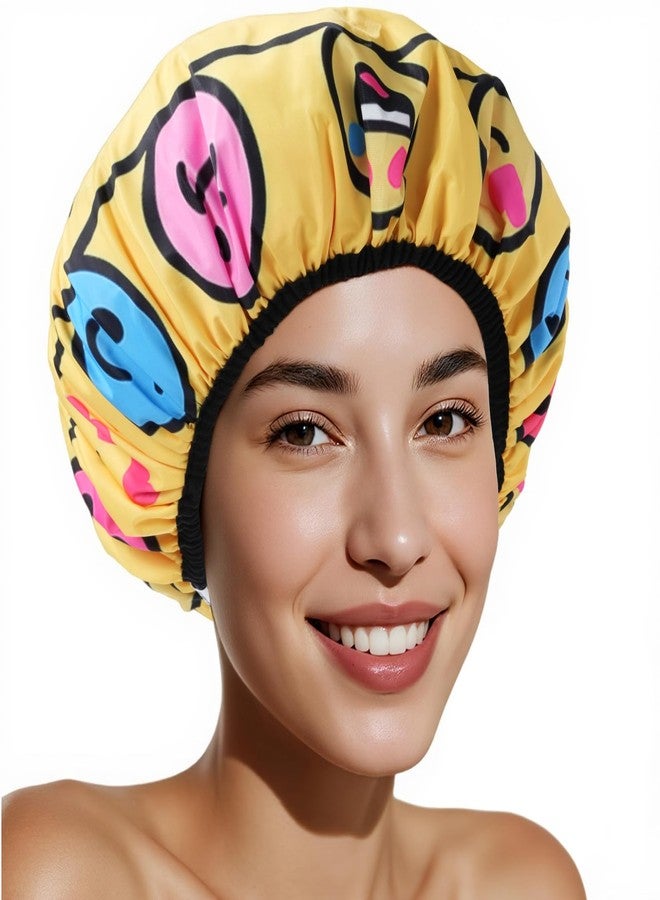 Years Calm Waterproof Shower Cap for Women - Double Sided Design for Long Thick Hair, Secure Fit & Flexible Elastic Band, Reusable Bath Cap for Shower, Spa, Travel (Mood Switch 6 - Image 1