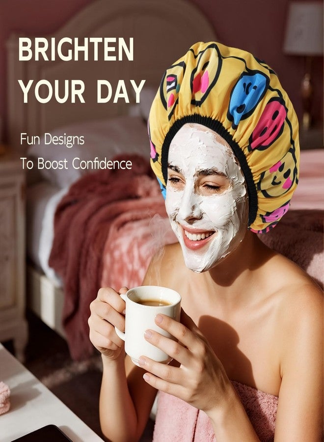 Years Calm Waterproof Shower Cap for Women - Double Sided Design for Long Thick Hair, Secure Fit & Flexible Elastic Band, Reusable Bath Cap for Shower, Spa, Travel (Mood Switch 6 - Image 4
